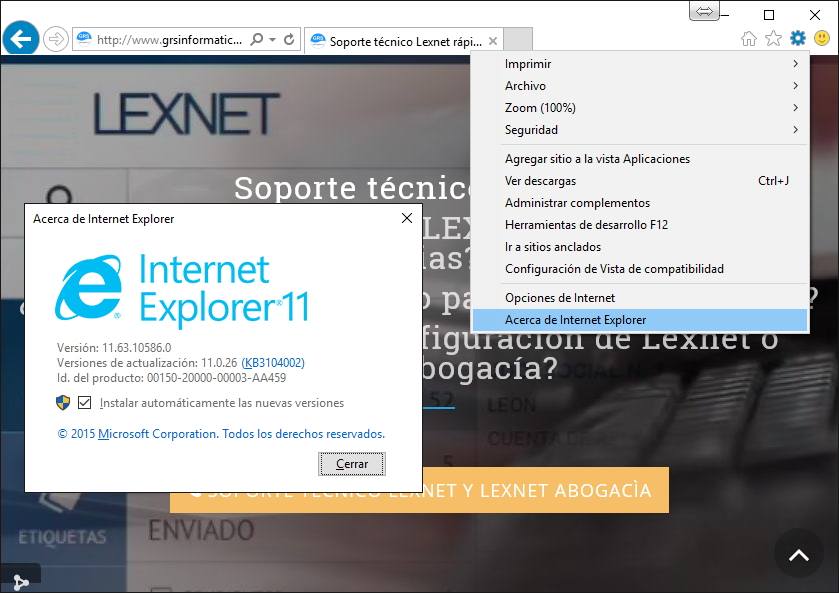Comprobar la version de Internet Explorer