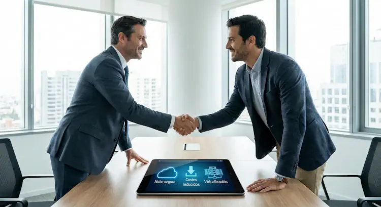 Un apretón de manos entre un directivo y un consultor IT